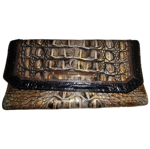 Brahmin Bronze Croc Embossed Trifold Wallet - Picture 5 of 11
